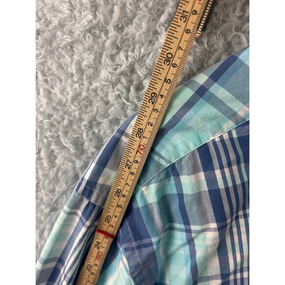 Vineyard Vines Slim Fit Whale Shirt XL Plaid Button Down Blue Green Cotton - Picture 6 of 7